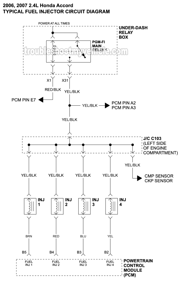 Fuel Injector Circuit Diagram (2006, 2007 2.4L Honda Accord)