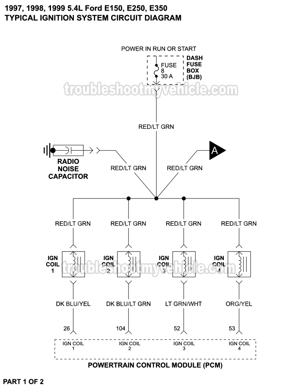 PART 1 of 2: Ignition System Circuit Diagram (1997, 1998, 1999 5.4L V8 Ford E150, E250)