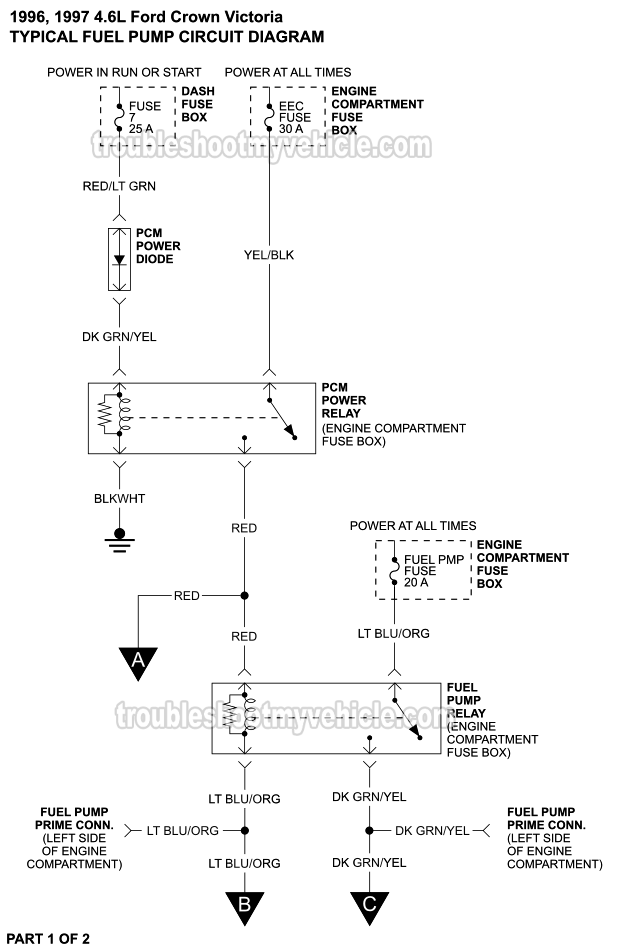 Fuel Pump Circuit Wiring Diagram (1996, 1997 4.6L Crown Victoria, Grand Marquis)