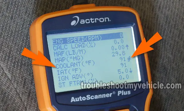 Checking The Temperature With The Key On Engine Running. ECT Sensor Test (P0117, P0118) (GM 4.3L, 5.0L, 5.7)