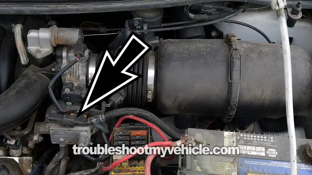 Location Of MAF Sensor Wiring Harness Connector. How To Test The MAF Sensor (1996, 1997, 1998 3.8L V6 Ford Windstar)