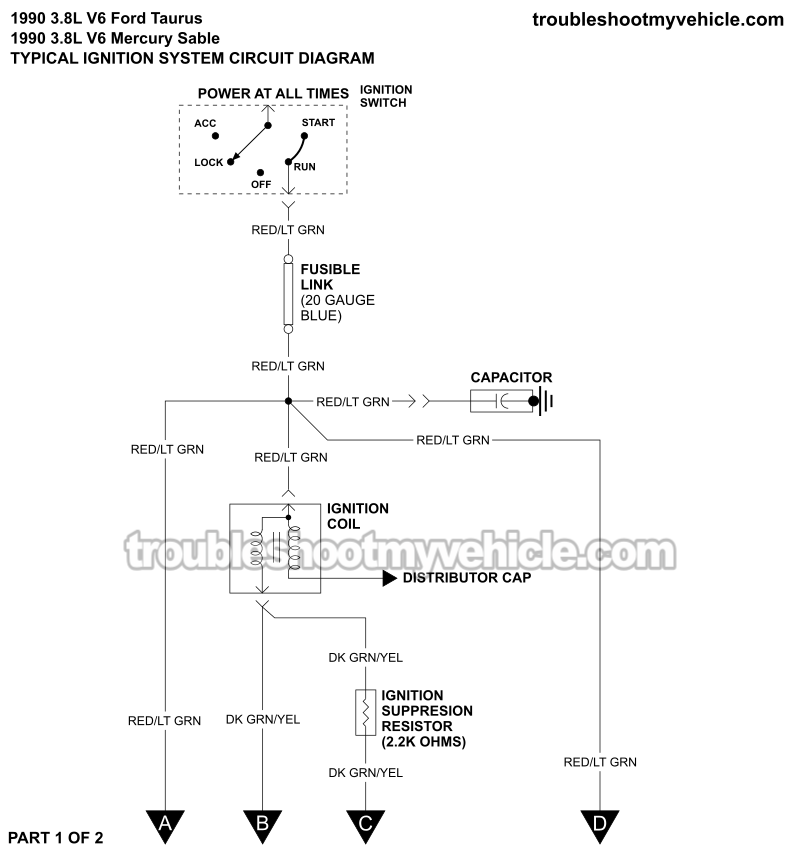 Part 1 of 2 -Ignition System Circuit Diagram (1990 3.8L V6 Ford Taurus And Mercury Sable)