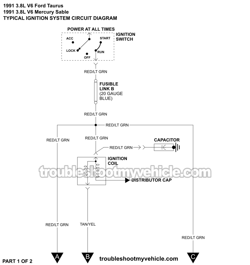 Part 1 of 2 -Ignition System Circuit Diagram (1991 3.8L V6 Ford Taurus And Mercury Sable)