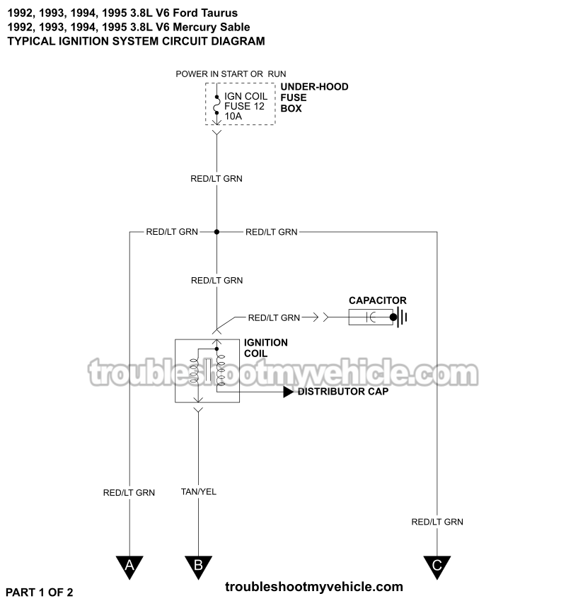 Part 1 of 2 -Ignition System Circuit Diagram (1992, 1993, 1994, 1995 3.8L V6 Ford Taurus And Mercury Sable)
