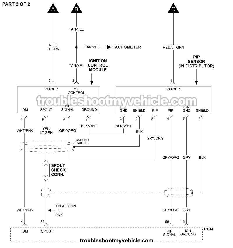 Part 2 of 2 -Ignition System Circuit Diagram (1992, 1993, 1994, 1995 3.8L V6 Ford Taurus And Mercury Sable)