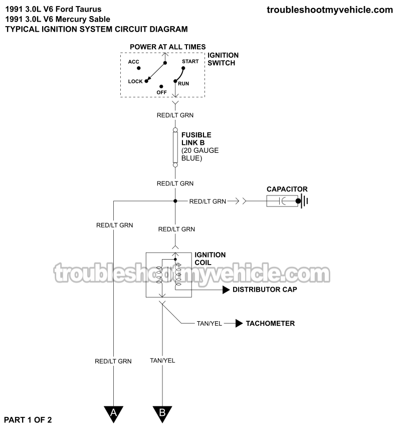 Part 1 of 2 -Ignition System Circuit Diagram (1991 3.0L V6 Ford Taurus And Mercury Sable)