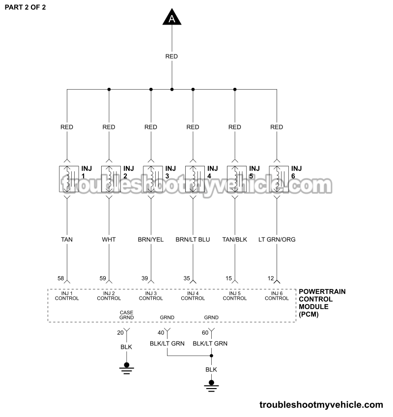 PART 2 OF 2: Fuel Injector Circuit Wiring Diagram (1991 3.0L V6 Ford Taurus, Mercury Sable)