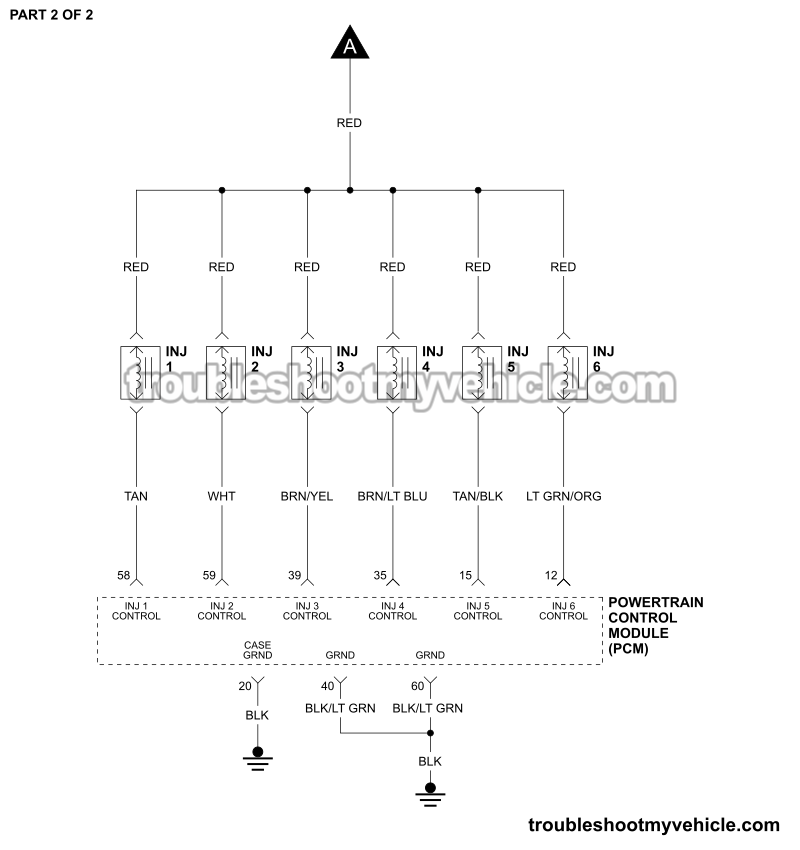 PART 2 OF 2: Fuel Injector Circuit Wiring Diagram (1992 3.0L V6 Ford Taurus, Mercury Sable)