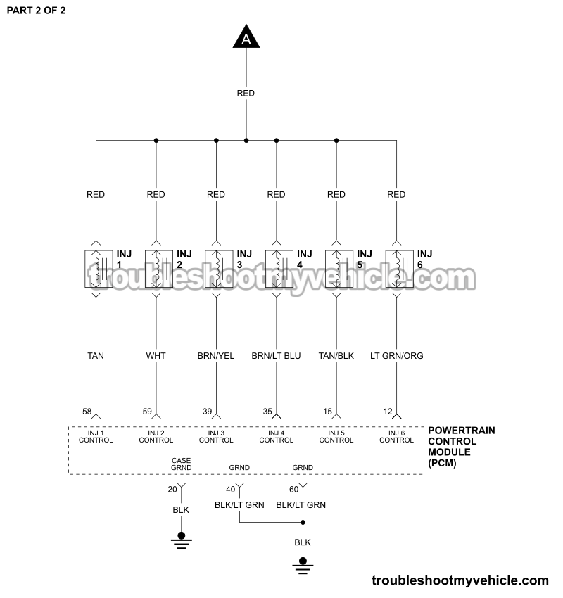 PART 2 OF 2: Fuel Injector Circuit Wiring Diagram (1993, 1994, 1995 3.0L V6 Ford Taurus, Mercury Sable)