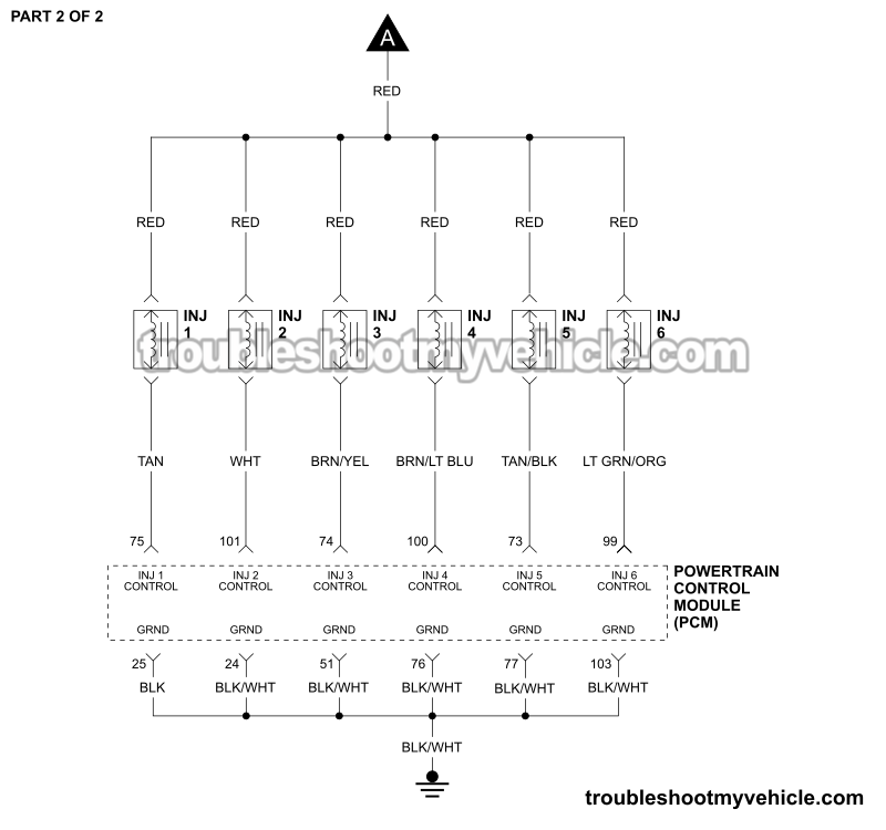 PART 2 OF 2: Fuel Injector Circuit Wiring Diagram (2000, 2001 3.0L V6 Ford Taurus, Mercury Sable)