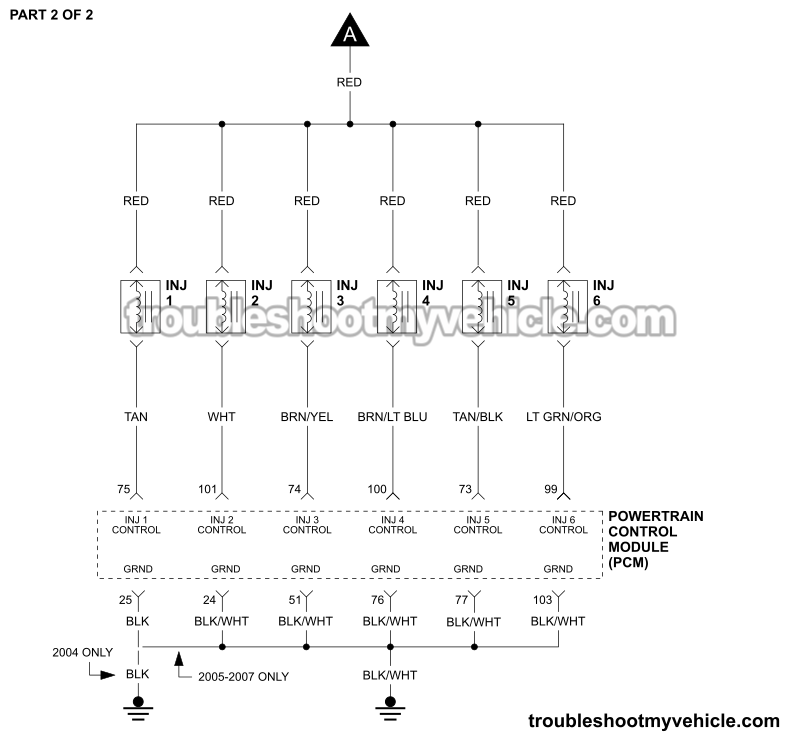 PART 2 OF 2: Fuel Injector Circuit Wiring Diagram (2004, 2005, 2006, 2007 3.0L V6 Ford Taurus, Mercury Sable)