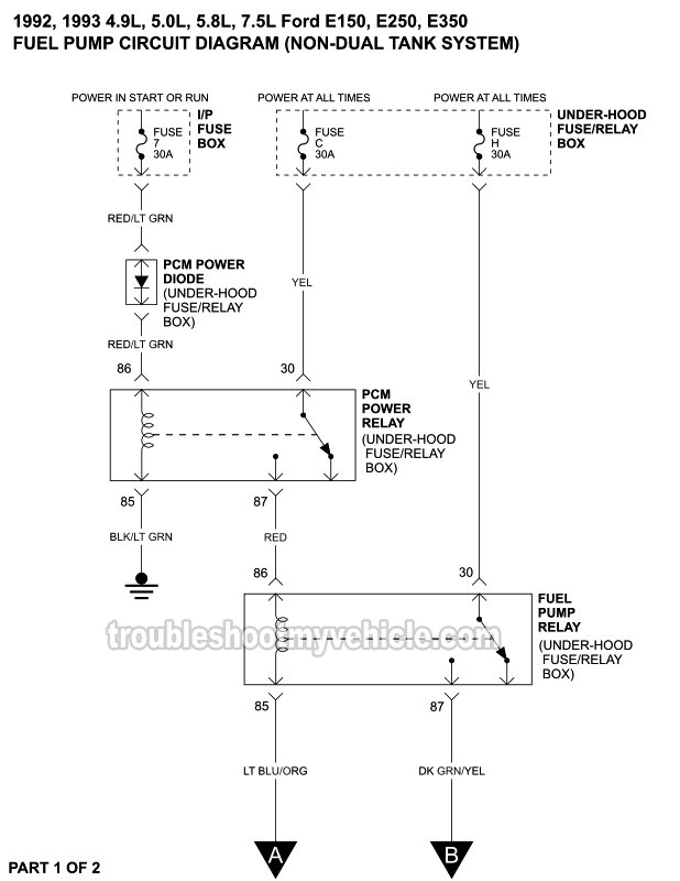 Fuel Pump Wiring Diagram (1992-1993 Ford E150, E250, E350)  troubleshootmyvehicle.com