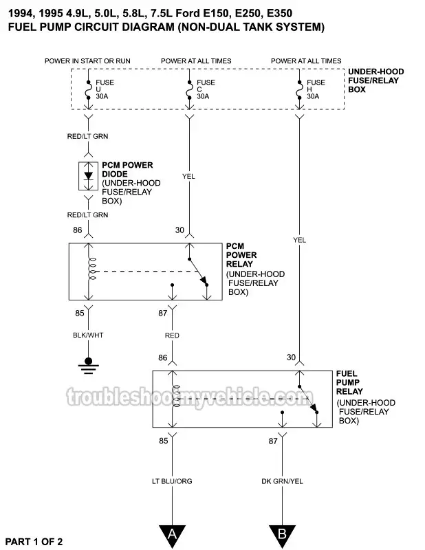 Fuel Pump Wiring Diagram (1994-1995 Ford E150, E250, E350)