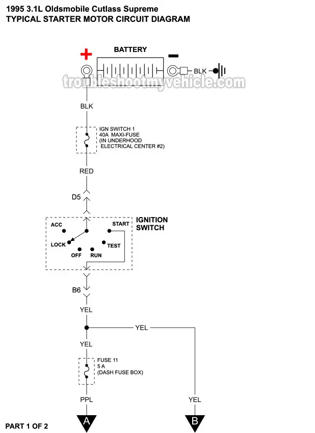 Starter Motor Circuit Wiring Diagram (1995 3.1L V6 Oldsmobile Cutlass Supreme)