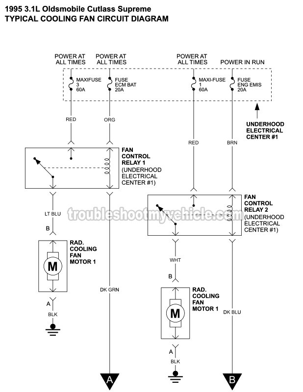 Cooling Fan Circuit Wiring Diagram (1995 3.1L V6 Oldsmobile Cutlass Supreme)