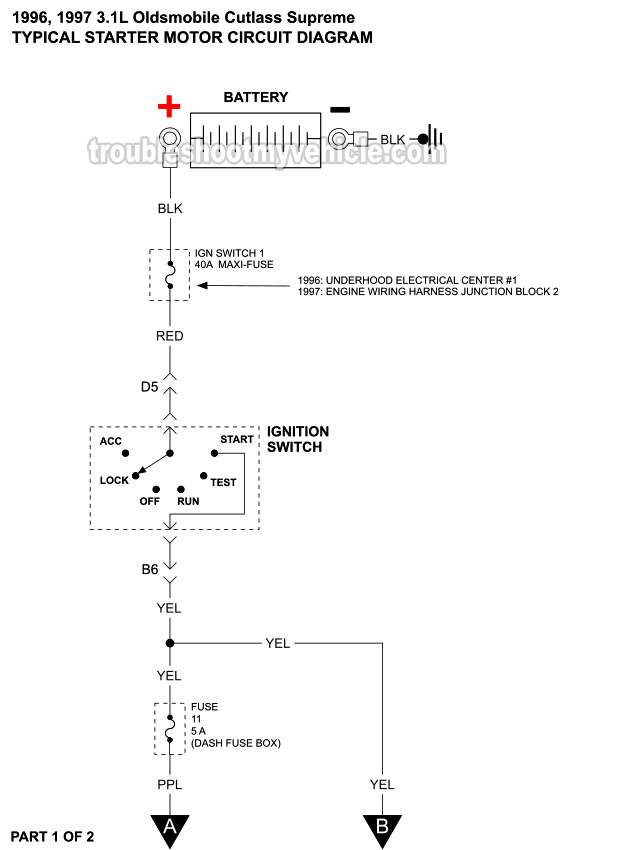 Starter Motor Circuit Wiring Diagram (1996-1997 3.1L V6 Oldsmobile Cutlass Supreme)