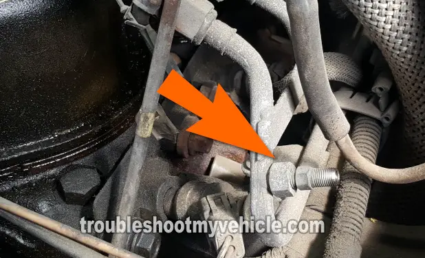 Schrader Valve Location 4.9L Engine. How To Test The Fuel Pump (1987, 1988, 1989, 1990, 1991, 1992, 1993, 1994, 1995, 1996 Ford E150, E250, E350)