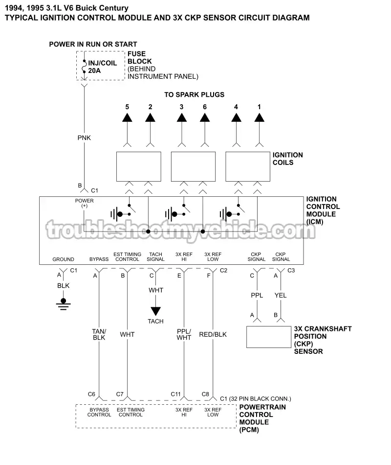 ICM And 3X CKP Sensor Circuit Wiring Diagram (1994, 1995 3.1L V6 Buick Century)