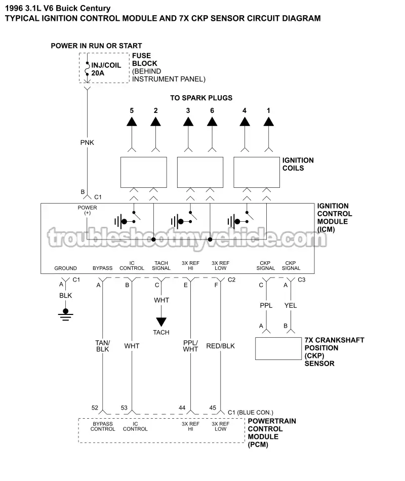 ICM And 7X CKP Sensor Circuit Wiring Diagram (1996 3.1L V6 Buick Century)
