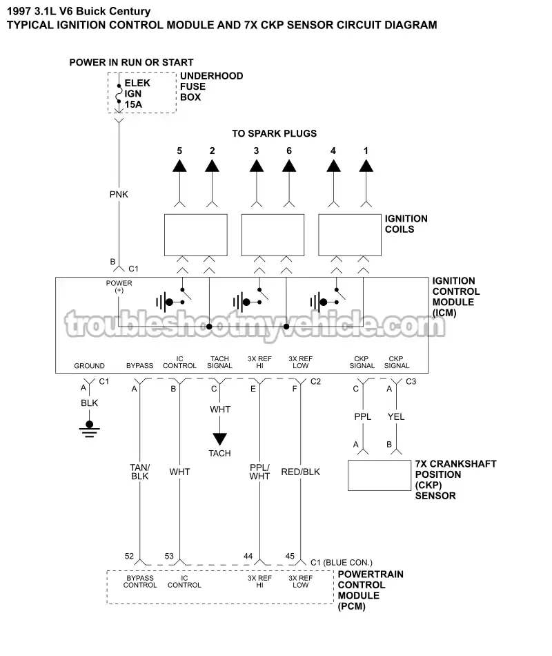 ICM And 7X CKP Sensor Circuit Wiring Diagram (1997 3.1L V6 Buick Century)