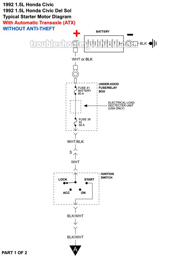 Starter Motor Wiring Diagram (1992 1.5L Honda Civic)