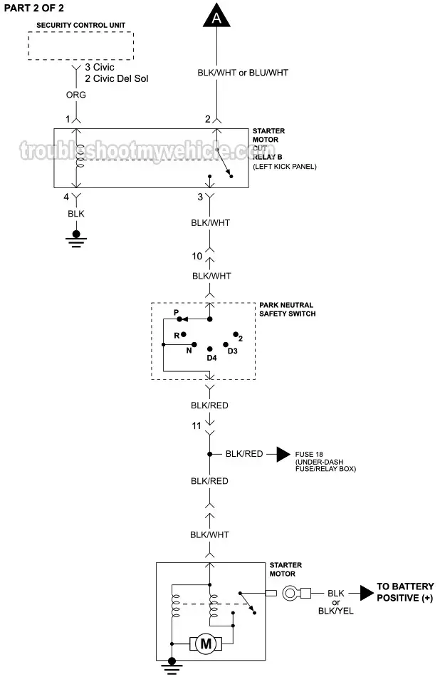 PART 2: 1992 1.5L Honda Civic And Civic Del Sol Starter Motor Wiring Diagram. With Automatic Transaxle (W Anti-Theft). PART 2: 1992 1.5L Honda Civic And Civic Del Sol Starter Motor Wiring Diagram. With Automatic Transaxle (W Anti-Theft).