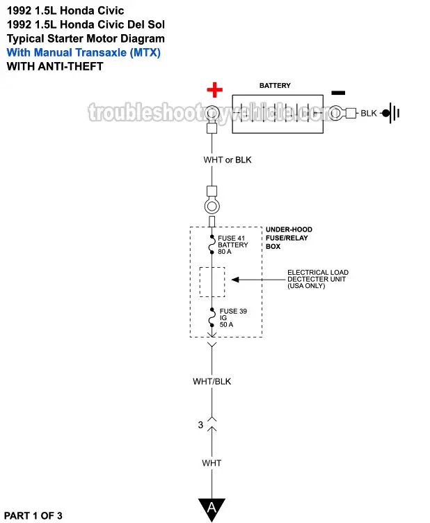 PART 1: 1992 1.5L Honda Civic And Civic Del Sol Starter Motor Wiring Diagram. With Manual Transaxle (W Anti-Theft). PART 1: 1992 1.5L Honda Civic And Civic Del Sol Starter Motor Wiring Diagram. With Manual Transaxle (W Anti-Theft).