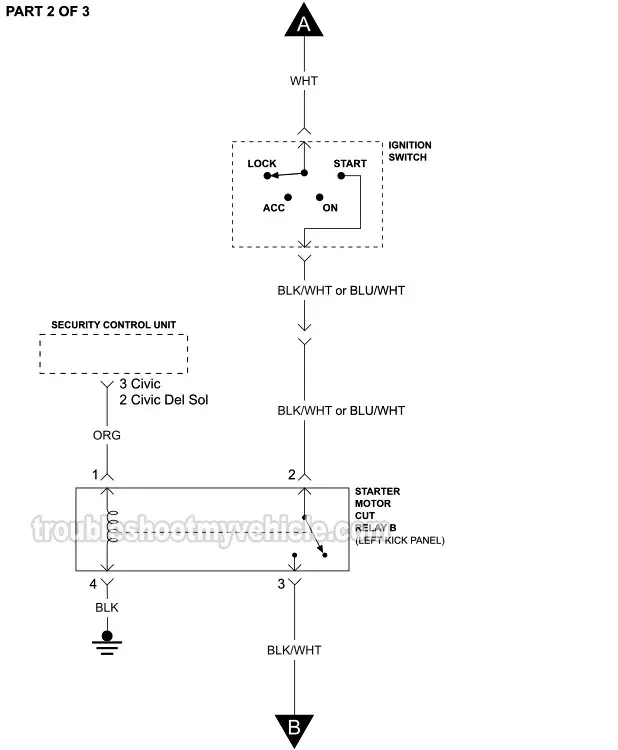 PART 2: 1992 1.5L Honda Civic And Civic Del Sol Starter Motor Wiring Diagram. With Manual Transaxle (W Anti-Theft). PART 2: 1992 1.5L Honda Civic And Civic Del Sol Starter Motor Wiring Diagram. With Manual Transaxle (W Anti-Theft).