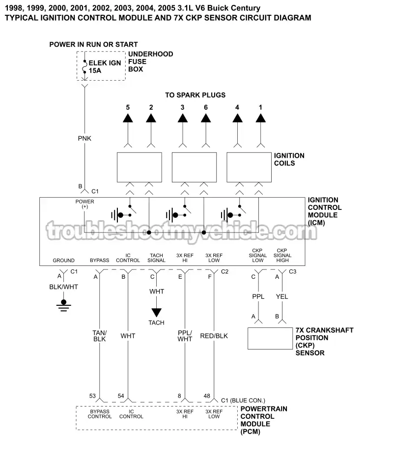 ICM And 7X CKP Sensor Circuit Wiring Diagram (1998-2005 3.1L V6 Buick Century)