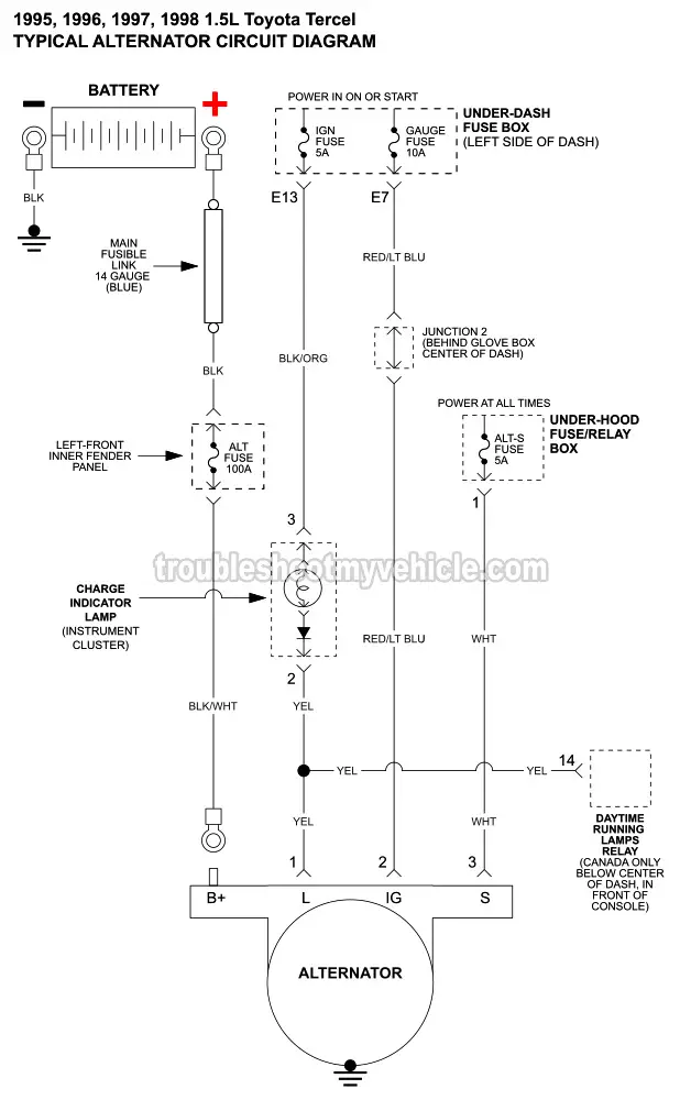 Alternator Circuit Wiring Diagram (1995-1998 1.5L Toyota Tercel)