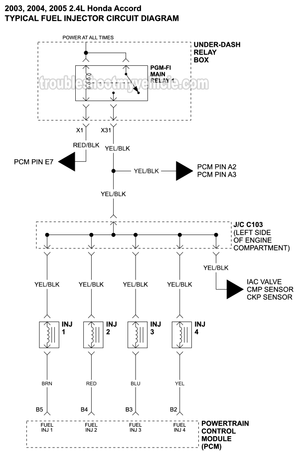 Fuel Injector Circuit Diagram (2003-2005 2.4L Honda Accord)