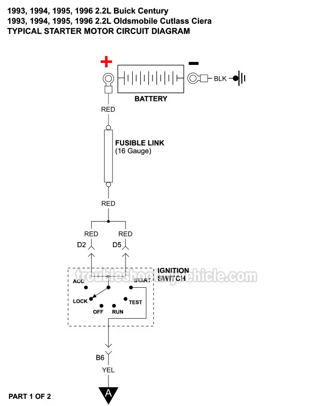 Starter Motor Circuit Wiring Diagram (1993-1996 2.2L Buick Century, Oldsmobile Cutlass Ciera)