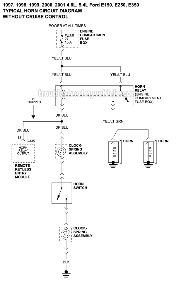 Horn Circuit Wiring Diagram (1997-2001 4.6L, 5.4L V8 Ford E150, E250, E350)