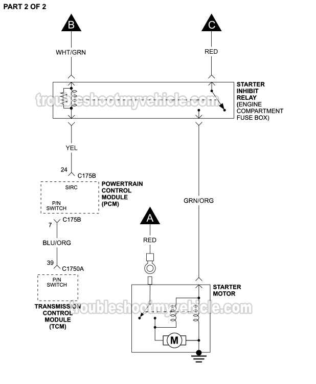 Starter Motor Circuit Wiring Diagram W/ Automatic Transmission (2011 1.6L Ford Fiesta)