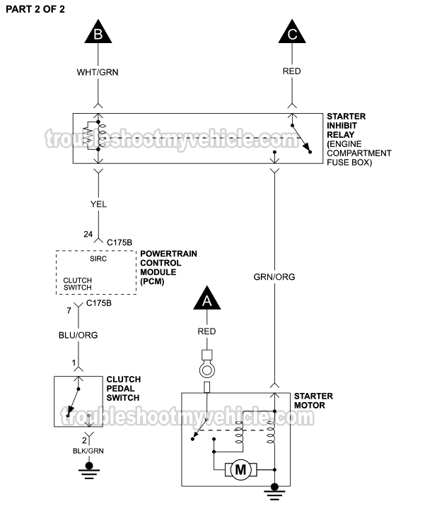 Starter Motor Circuit Wiring Diagram W/ Manual Transmission (2011 1.6L Ford Fiesta)