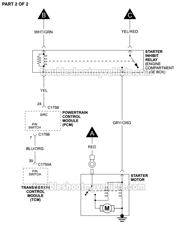 Starter Motor Circuit Wiring Diagram W/ Automatic Transmission (2012, 2013 1.6L Ford Fiesta)