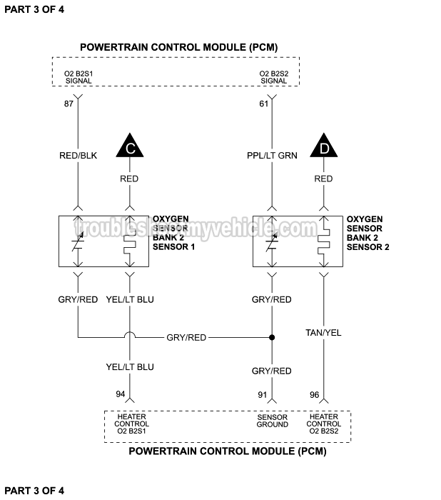 Part 3 of 4: Oxygen Sensor Circuit Wiring Diagram (1997, 1998, 1999, 2000 4.2L V6 Ford E150, E250)