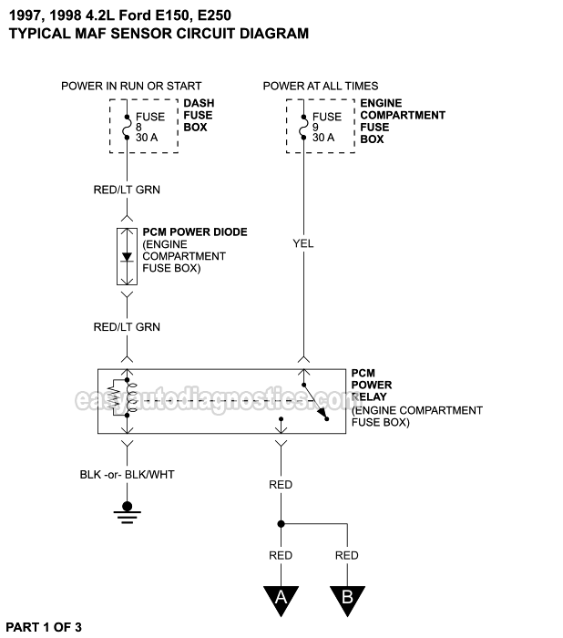 MAF Sensor Circuit Wiring Diagram (1997-1999 4.2L V6 Ford E150, E250)