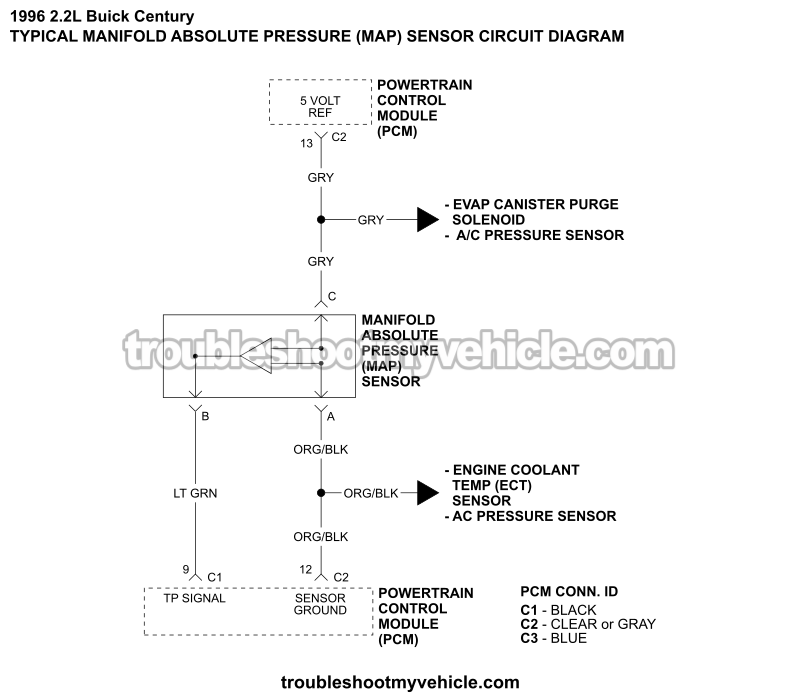 MAP Sensor Circuit Wiring Diagram (1996 2.2L Buick Century)