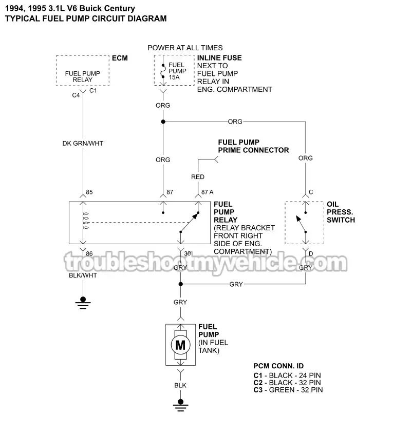 Fuel Pump Circuit Wiring Diagram (1994, 1995 3.1L V6 Buick Century)
