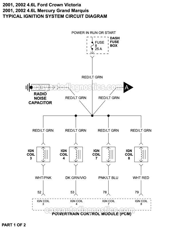Ignition System Circuit Wiring Diagram (2001-2002 4.6L Crown Victoria, Grand Marquis)