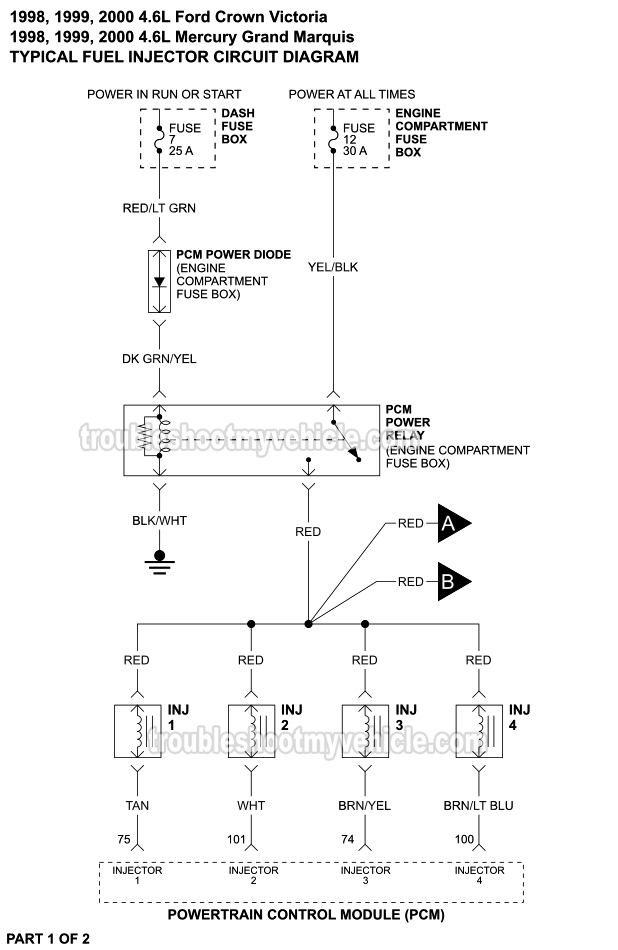 Fuel Injector Circuit Wiring Diagram (1998-2000 4.6L Crown Victoria, Grand Marquis)