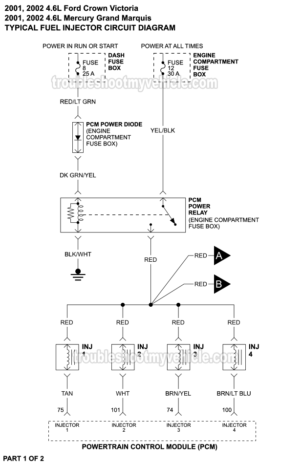 Fuel Injector Circuit Wiring Diagram (2001-2002 4.6L Crown Victoria, Grand Marquis)