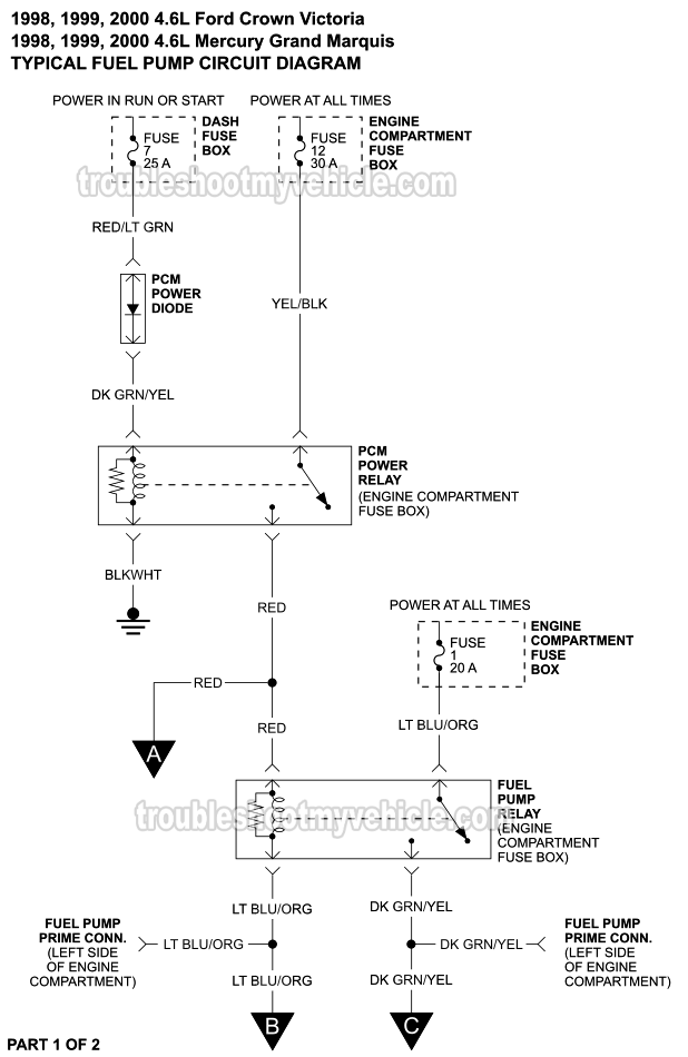 Fuel Pump Circuit Wiring Diagram (1998-2000 4.6L Crown Victoria, Grand Marquis)