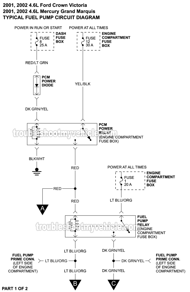 Fuel Pump Circuit Wiring Diagram (2001-2002 4.6L Crown Victoria, Grand Marquis)
