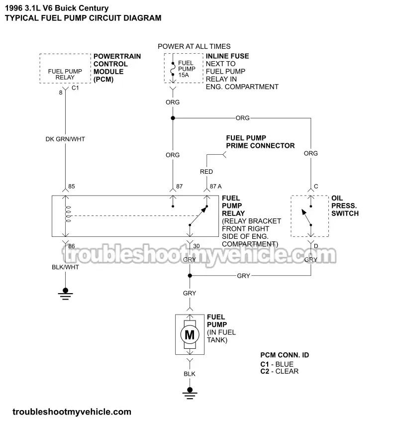 Fuel Pump Circuit Wiring Diagram (1996 3.1L V6 Buick Century)