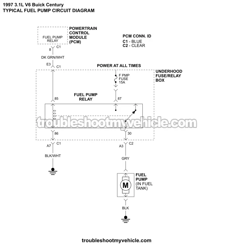 Fuel Pump Circuit Wiring Diagram (1997 3.1L V6 Buick Century)