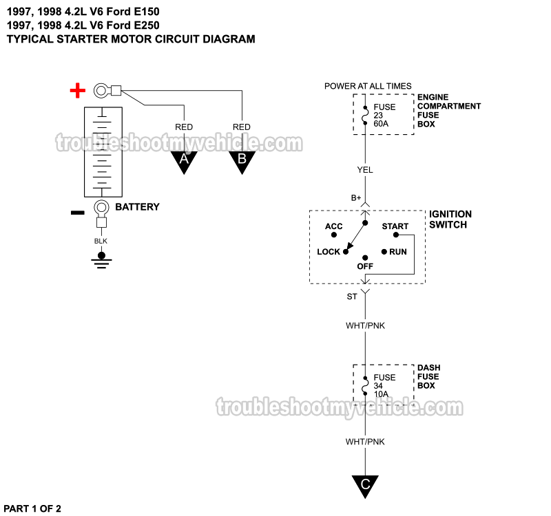 Starter Motor Circuit Wiring Diagram (1997-1998 4.2L V6 Ford E150, E250)