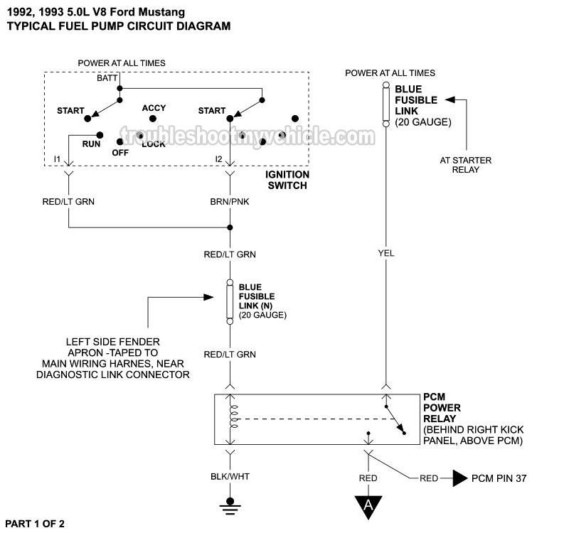 PART 1 of 2: Fuel Pump Circuit Wiring Diagram (1993 5.0L V8 Ford Mustang)