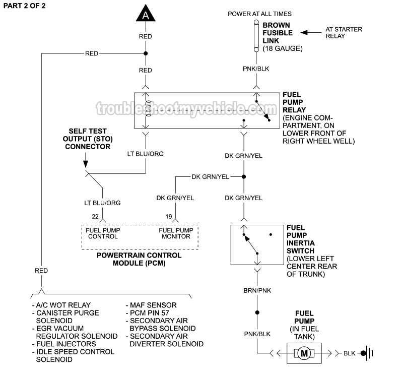 PART 2 of 2: Fuel Pump Circuit Wiring Diagram (1993 5.0L V8 Ford Mustang)